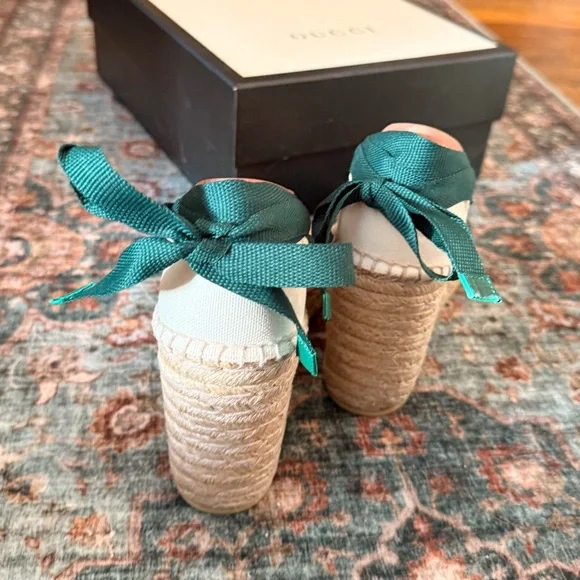 GUCCI Sherry Web Stripe Espadrille Wedges | Ankle Wrap | EU 38 (US 7.5–8) - Picture 7 of 9